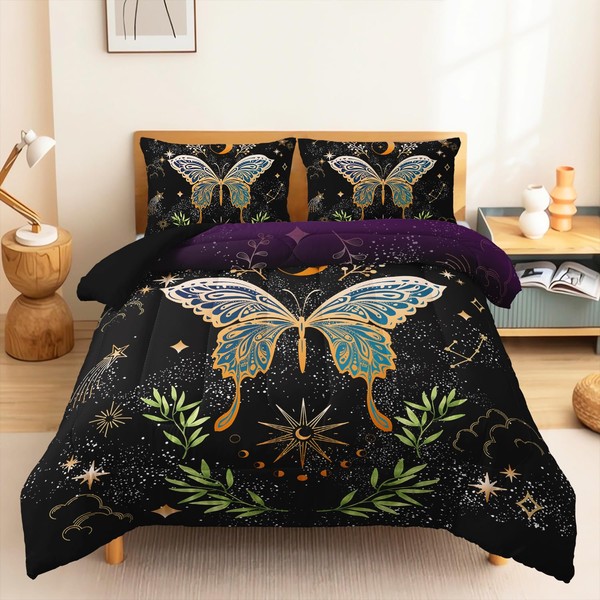 CVHOUSE Sun and Moon Comforter Set Queen Size, Butterfly Hippie