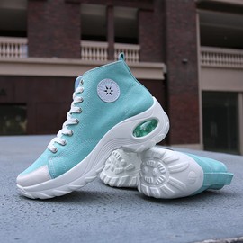 WELRUNG - Tenis deportivos de lona para mujer, con suela elevada, estilo casual, Azul, 26.5 cm