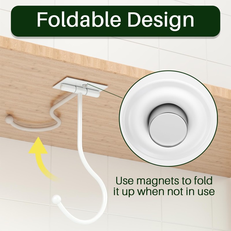 Josmimic White Foldable Banana Hook Under Cabinet - Adhesive Banana