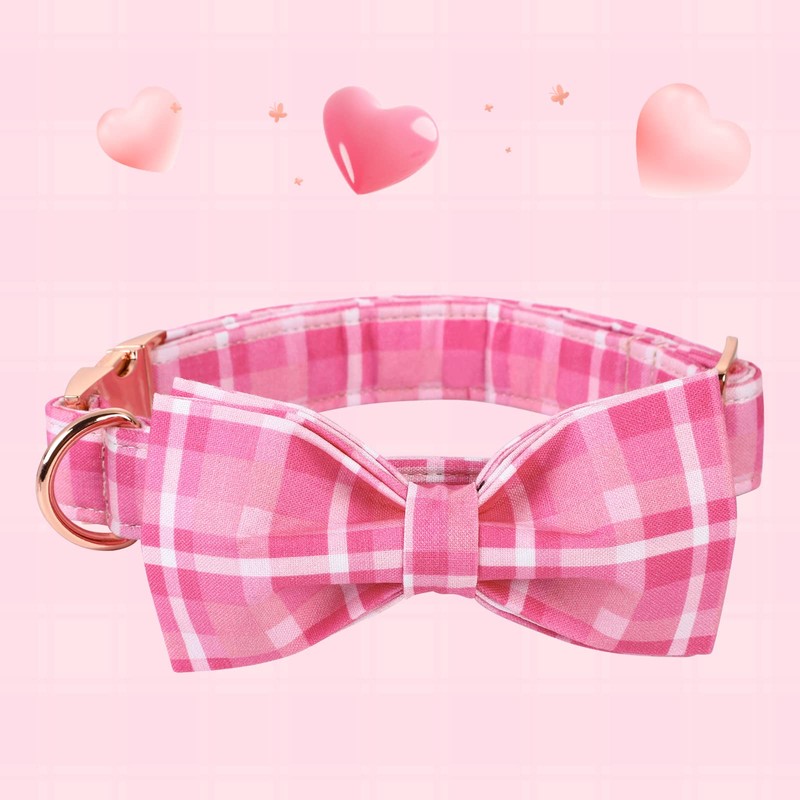 Lionheart Glory Pink Plaid Dog Collar, Adjustable Dog Collar with