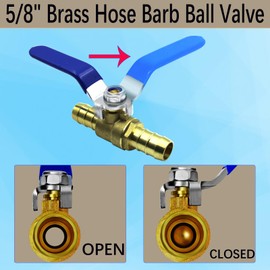 2Pcs 5/8'' Heater Hose Shut Off Ball Valves, 5/8'' Brass Full Port Shut-off Ball Valve, Brass Hose Barb Ball Valve with Stainless Steel Clamps for Hot and Cold Water, Oil, Gas, Fuel line Fittings