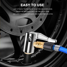 Godson Locking Air Chuck, All Metal Tire Inflator Hose Nozzle Adapter with Release Button, Tire Chuck Quick Connect with 8V1, Tire Inflate Hose End for Portable Tire Pump/Air Compressor (Pack of 2)