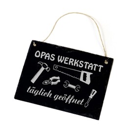 Slate board with engraving “Opas Werkstatt”, the ideal present for granddad
