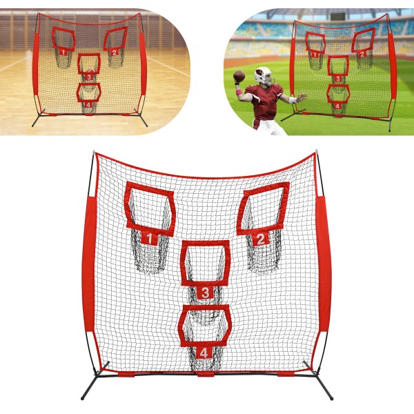 TBvechi 7*7ft Football Trainer Throwing Net, Red Football Training Net