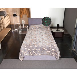 KANGURU Bedspread, Fleece Blanket for Single Bed, Microfibre Cuddly Blanket, Glow in the Dark Butterflies, 130 x 230 cm, Glow in the Dark Blanket