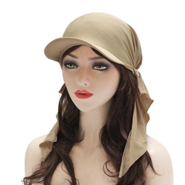 ZLYC Women's Summer Chemo Headwear with Brim Visor Pre-Tied Lightweight Beanie, Solid Khaki