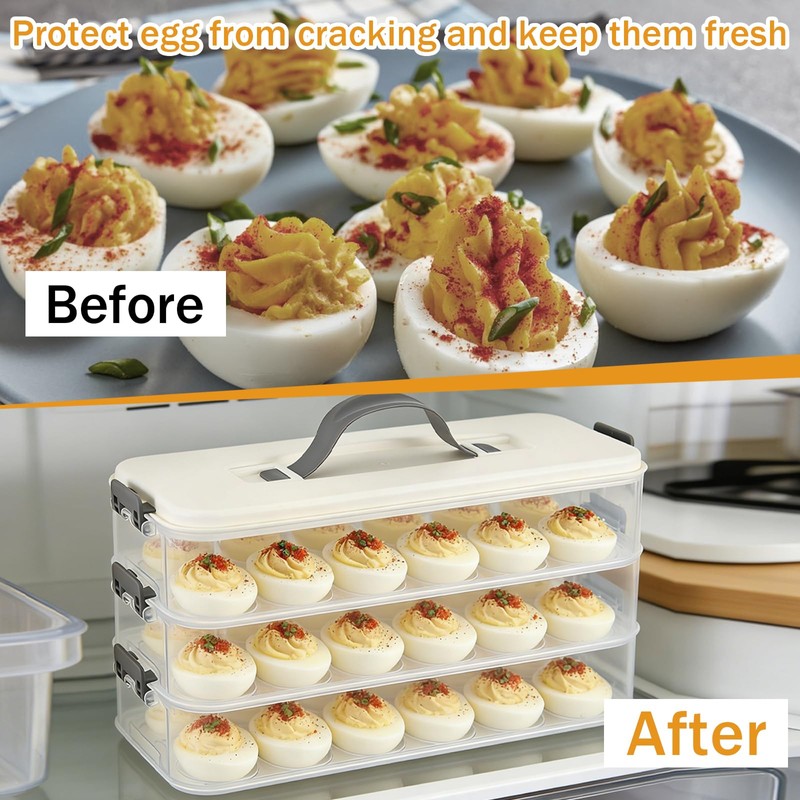 HFYZZ 3-Layer Deviled Egg Container with Lid and Handle, Clear