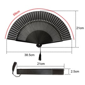 Bamboo Silk Folding Fan Japanese Style Fan for Wedding Decoration Cosplay Party Theatre DIY Black