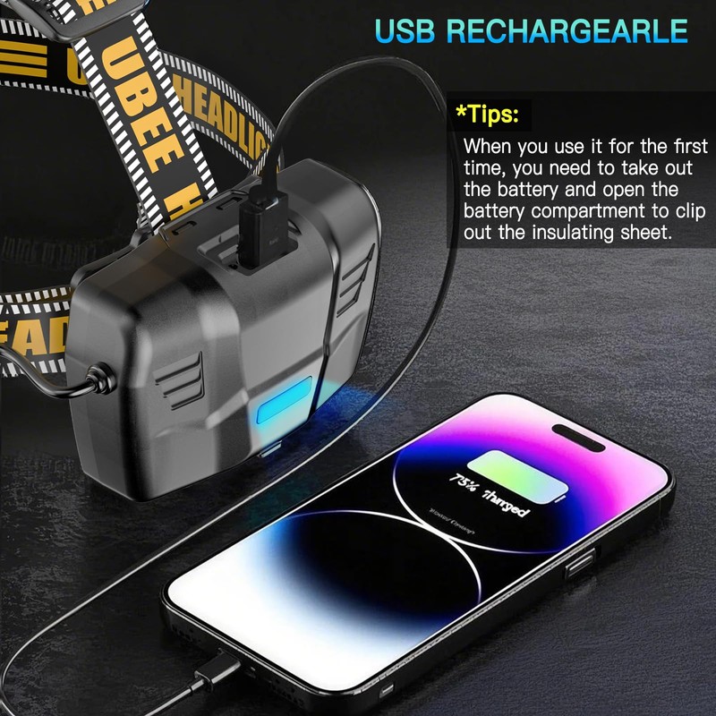 UBEE Headlamp Rechargeable, 800LM Head Lamp Super Bright LED Rechargeable