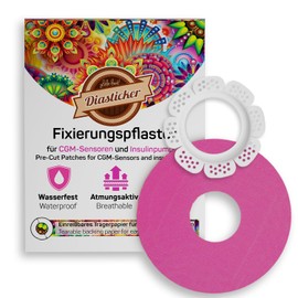 Diasticker® Freestyle Libre 2 - Sensor Enclosure "LibreProtect" (White) Includes 10 Plasters (Pink) | Flexible - Maximum Hold - Waterproof | Simplifies Plaster Changing, Tape Fixation