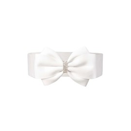 Verdusa Women's Rhinestone Bow Elastic Wide Belts Stretchy Waist Buckle Belt, Cream White, suit waist size:25.6-29.5"