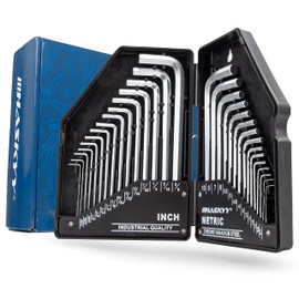 Haskyy 30-Piece Inner Hex Angle Key Set HX SAE 0.028-3/8 Inch Metric 0.7-10 mm Inner Hexagonal Inch Allen Set Phosphated