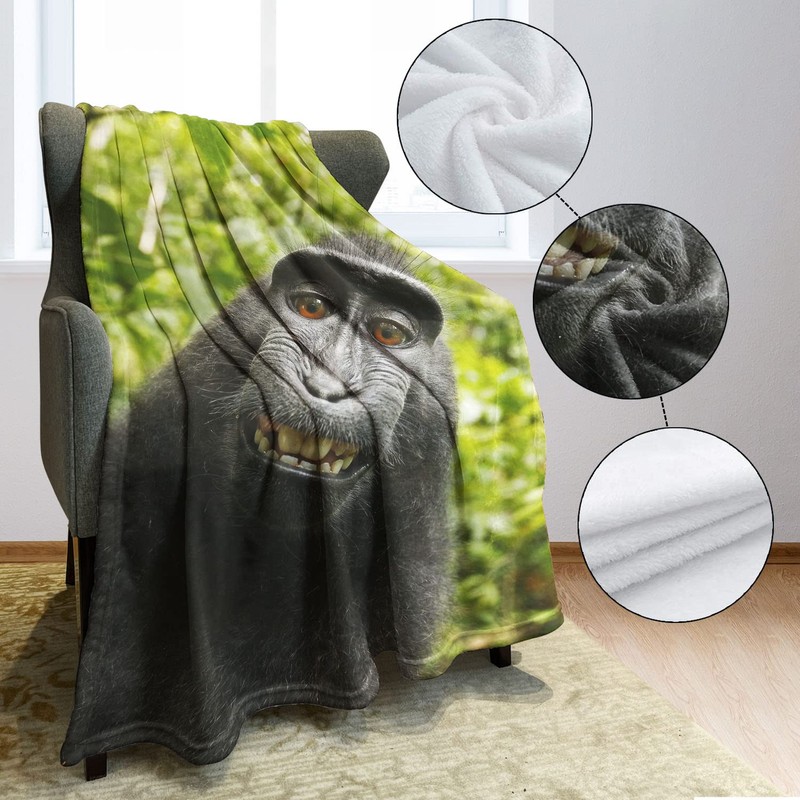 HommomH 50"x60" Monkey Blanket Funny Animal Selfie Blankets Soft Warm