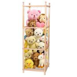 GZQXHOME Stuffed Animal Storage,Wooden Stuffed Animal Holder with Elastic Band,Plushies Organizer for Nursery Play Room Bedroom (Natural)