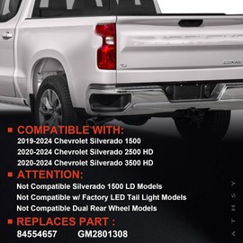 Lathsy Tail Light Compatible With 2019-2024 Chevy Silverado 1500 2500HD 3500HD Halogen Type Right Passenger Side Replace Part Number 84554657 Halogen