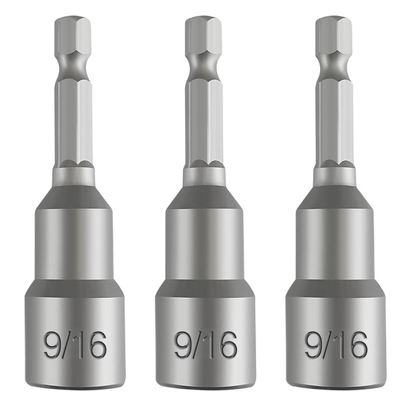 3-Pc 9/16" Magnetic Nut Driver Bits – 65mm (2.5") Impact