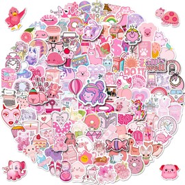 200 x Pink Stickers for Children, Vinyl Waterproof VSCO Funny Purple Stickers for Water Bottles, Notebooks, Mobile Phones, Stationery Boxes, Warm and Cute Stickers