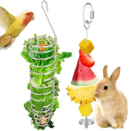2PCS Stainless Steel Bird Feeder, Parrot Fruit & Vegetable String Bird Feeder,Vegetable Holder, Fancy Mice Cage Accessories Puzzle Toy, Hanging Rodent Toys