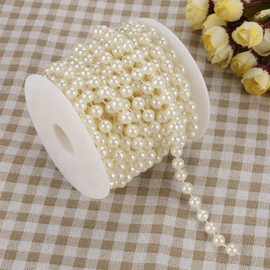 mumisuto Pearl Beads String Chain, 10m/roll Grinding Pearl Beads String DIY Wedding Decoration for Party Home Decoration 8mm (Beige)