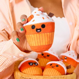 Emotional Support Lattes by Relatable, Fall Plushies Stuffed Animal Toy, Perfect Small Gift for Coffee Lovers, Gift Baskets, and Loved Ones of All Ages, Includes 5 Fall Plushies with Carrying Basket