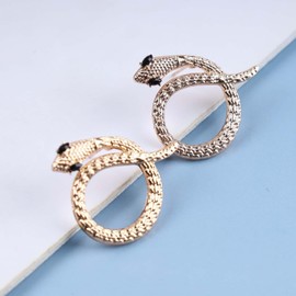 Cimenexe Bohemian Snake Earrings Gold Textured Snake Viper Earrings Black Crystal Snake Circle Earrings Gothic Snake Stud Earrings Jewellery for Women and Girls Gifts