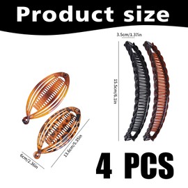 Pack of 4 Banana Clips, Banana Hair Clips, Banana Hair Clip for Thick Hair, Vintage Fishtail Hair Clips, Large Hair Clip, Women's Banana Clip for Ponytail and Updo Hairstyles