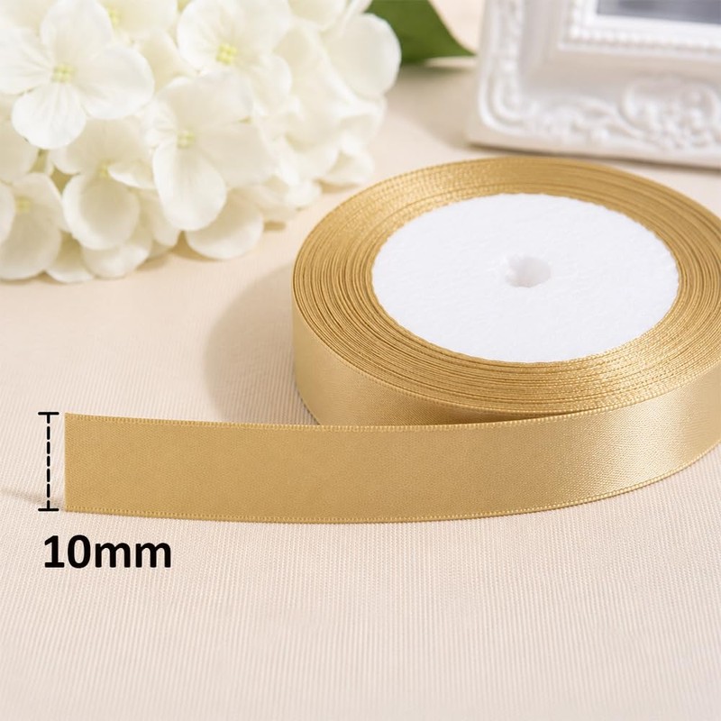 2 Rolls Gold Satin Ribbon, 10mm x 22m Each (44m