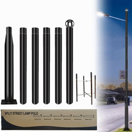 YarPoole Street Light Pole 20 Ft Tall - Outdoor Adjustable Heavy Duty Metal Street Lamp Post for Outside Solar Street Lights with Mounting Rebar Cage Base for Backyard,Parking Lot,Walkway