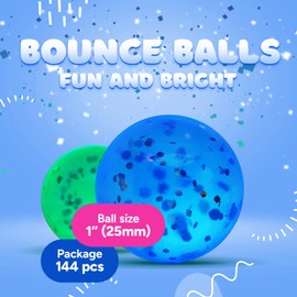Bouncy Balls - 144 Pcs Glitter Bouncing Balls - Assorted Colors 1" Bounce Balls - Bouncing Balls for Kids - Vending Machine Toys - Bouncy Ball Vending Machine Refill in Bulk