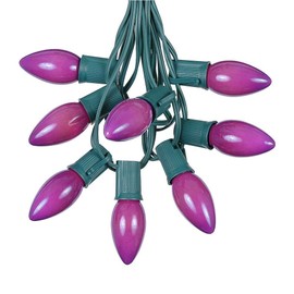 100 Foot C9 Purple Ceramic Christmas String Light Set - Outdoor Christmas Light String - – Opaque Christmas Bulbs – Outdoor String Lights - Green Wire