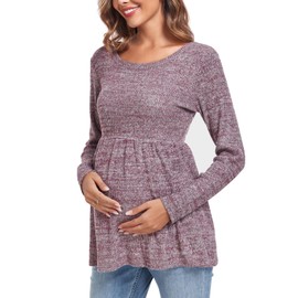 Liu & Qu Maternity Sweater Tops Women's Long Sleeve Ribbed Knit Peplum Soft Maternity Shirts for Women