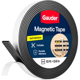 GAUDER Magnetic Tape Strong Self-Adhesive - Cut-to-Length Magnet Strip with High Magnetic Force - Heavy-Duty Adhesive Magnet Tape (10 ft x 0.6 in)
