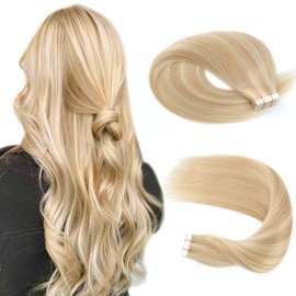 Sassina Semi-Permanent Real Hair Tape-In Extensions 50 g 20 Pieces Invisible Reusable Tape Highlights in Dirty Blonde Mixed with Bleach Blonde 50 cm #P18/613