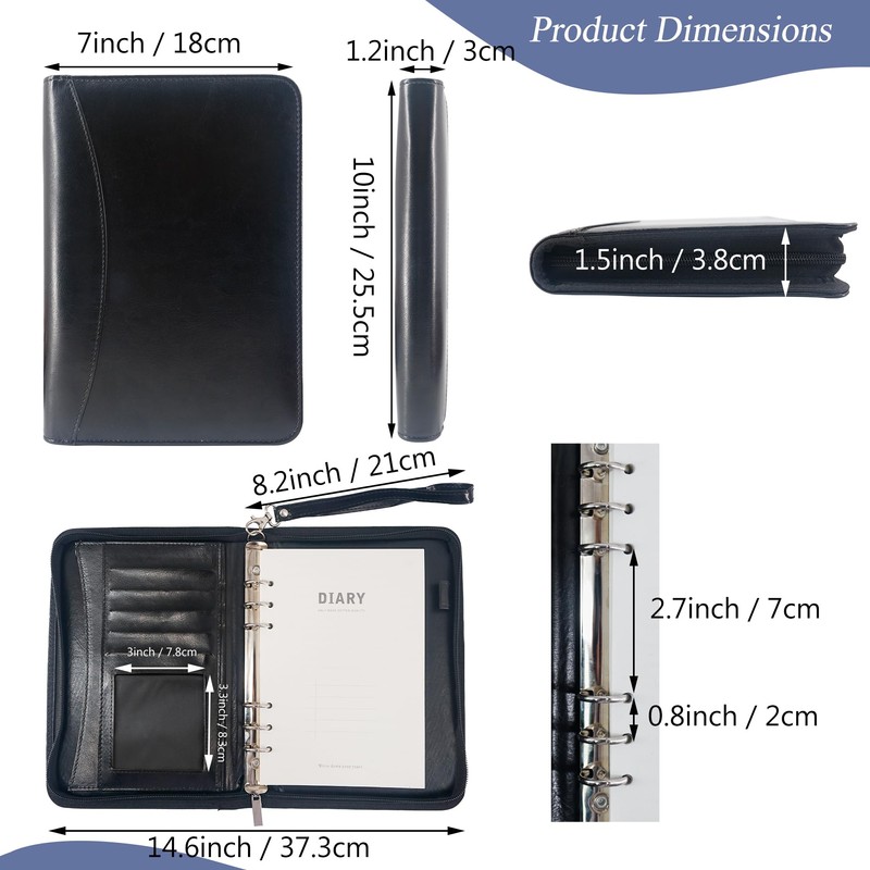GraduatePro A5 Zip Folder Leather with Ring Binder, Portfolio Conference