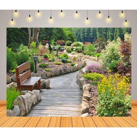 CORFOTO 7x5ft Fabric Floral Garden Path Backdrop Blooming Garden Landscape Backdrop for Spring Summer Party Decoration Banner Photo Props