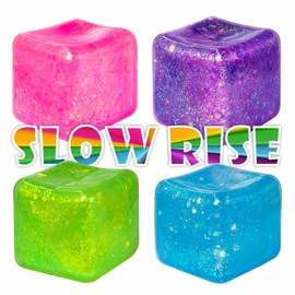 4Pack Glitter Squishy Cube, Nice Stress Cubes for Adults - Slow Rise Glitter Square Stress Balls , Malt Sugar Stress Balls, Sensory Fidget Toys Gel Ice Cube Squishy‘s - Relieve Anxiety/Autism/ADD/ADHD