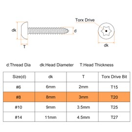 sourcing map #8 x 1-1/4" Torx Security Screws, 30pcs Button Head Tamper Resistant Self Tapping Screws, 304 Stainless Steel Anti-Theft Screws with Bit T20