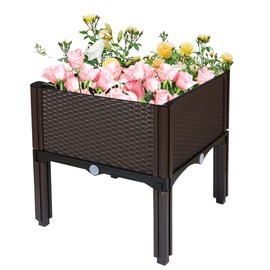 elfinrm 1 Set Plastic Raised Garden Bed, Vegetables Plant Raised Bed Kits Elevated Planting Container with Legs for Indoor & Outdoor Use, Brown