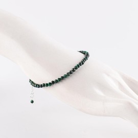 Natural Green Malachite Gemstone Micro Beads Dainty Bracelet Jewelry for Women Gifts For her, Birthstone Energy Crystals, Silver Plated Chain 8 inch