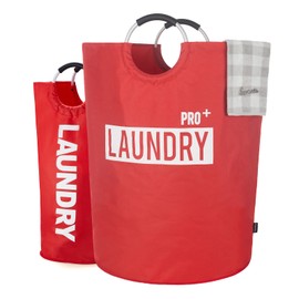 Caroeas Super Large 150L Laundry Basket Pro, Waterproof Laundry Hamper, Collapsible Laundry Basket Easy Storage, Clothes Hamper Stands Up Well, Laundry Bag with Padded Handles (Red)