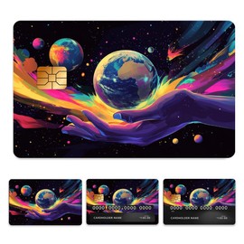Peacoblue Bank Card Sticker Holding The Planet Credit Debit Card Custom Skin Cover Protector, 4 Styles Waterproof Scratch-Proof and Attractive Decal for Most Popular EBT Transportation Key Card