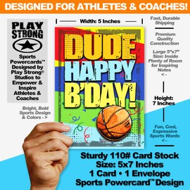Play Strong DUDE BASKETBALL Happy Birthday Sports Powercard 1-Pack (5x7) Sports Birthday Cards Greeting Cards Awesome for Basketball Players, Coaches and Fans!