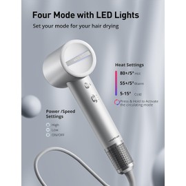 Professional Hair Dryer, Aspiron High-Speed Negative Ionic Hair Dryer with 110,000 RPM Brushless Motor for Fast Drying, Portable Low Noise Blow Dryer, 4 Heat Settings, Magnetic Nozzle for Home, Travel