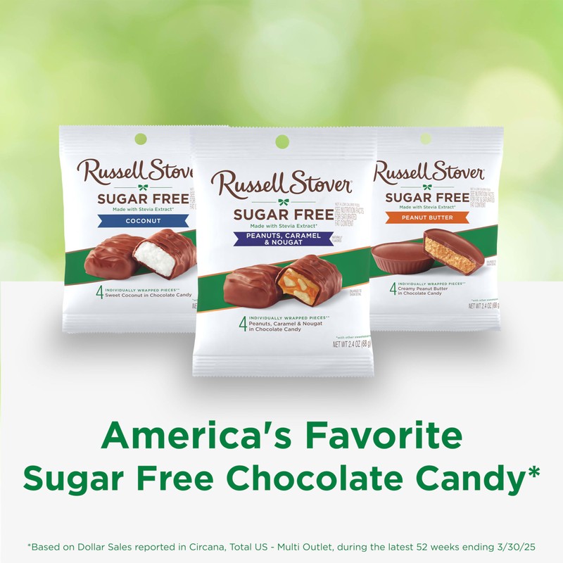 RUSSELL STOVER Sugar Free Peanut, Caramel & Nougat Chocolate Candy,