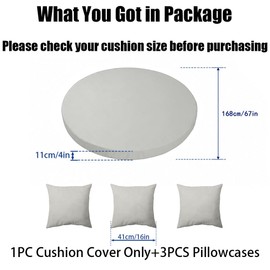 Outdoor Daybed Cushion Cover 66’’ with 3 Pillow Cases (Gray)