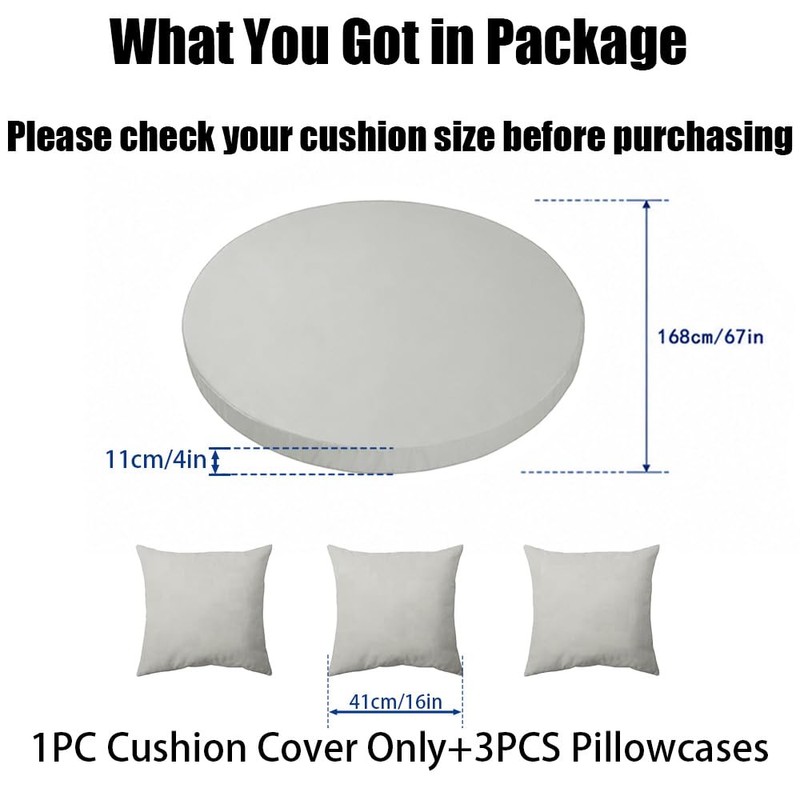 Outdoor Daybed Cushion Cover 66’’ with 3 Pillow Cases (Gray)