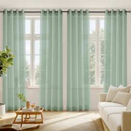 RYB HOME Sheer Curtains 84 Inches Long for Living Room, Light Filtering Grommet Solid Sheer Window Panels, Lightweight Elegant Curtains for Bedroom, Office, Sage Green, W54 x L84, 4 Pieces