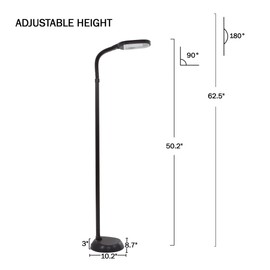 Lavish Home Adjustable Floor Lamp - Full Spectrum Natural Sunlight Lamp with Bendable Neck for Reading, Craft, Studying, and Esthetician Light - (Black)
