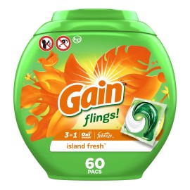 Gain Island Fresh Laundry Detergent 60 Count OxiBoost Febreze Pacs