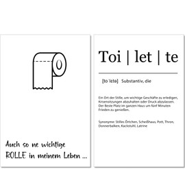 artpin® Toilet Decoration - Bathroom Decoration Pictures - A4 Black White Wall Pictures Set of 2 Toilet Definition Funny Pictures Important Roll B16